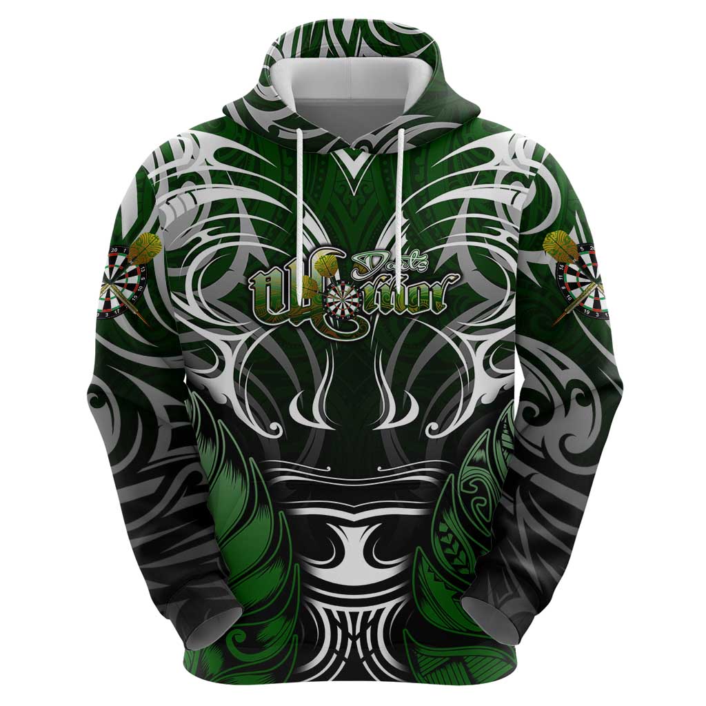 Personalised Warriors Maori Darts Hoodie New Zealand Darts Silver Fern