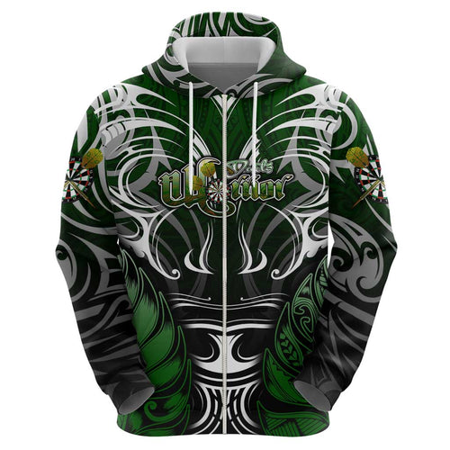 Personalised Warriors Maori Darts Hoodie New Zealand Darts Silver Fern