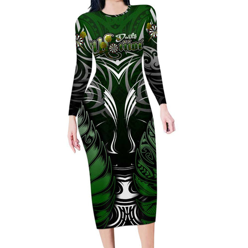 Personalised Warriors Maori Darts Long Sleeve Bodycon Dress New Zealand Darts Silver Fern