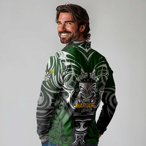 Personalised Warriors Maori Darts Long Sleeve Polo Shirt New Zealand Darts Silver Fern