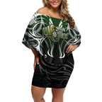 Personalised Warriors Maori Darts Off Shoulder Short Dress New Zealand Darts Silver Fern
