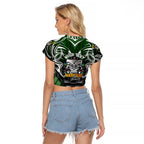 Personalised Warriors Maori Darts Raglan Cropped T Shirt New Zealand Darts Silver Fern