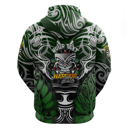 Personalised Warriors Maori Darts Zip Hoodie New Zealand Darts Silver Fern