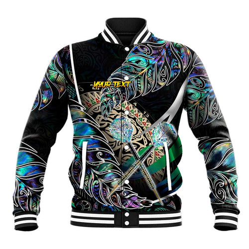 Personalised New Zealand Darts Baseball Jacket NZ Paua Shell Maori Fern