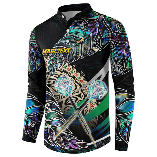 Personalised New Zealand Darts Button Sweatshirt NZ Paua Shell Maori Fern
