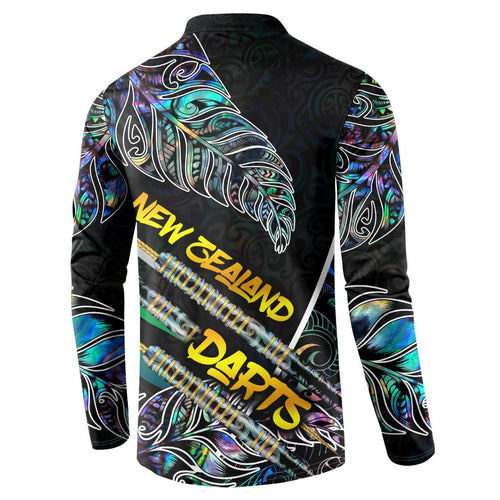 Personalised New Zealand Darts Button Sweatshirt NZ Paua Shell Maori Fern