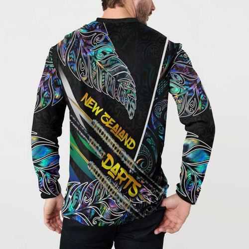 Personalised New Zealand Darts Button Sweatshirt NZ Paua Shell Maori Fern