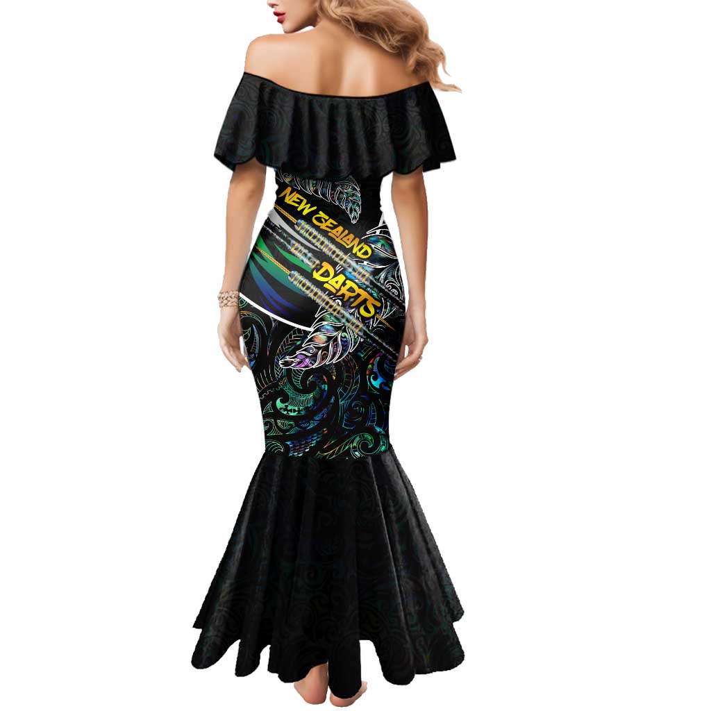 Personalised New Zealand Darts Family Matching Mermaid Dress and Hawaiian Shirt NZ Paua Shell Maori Fern