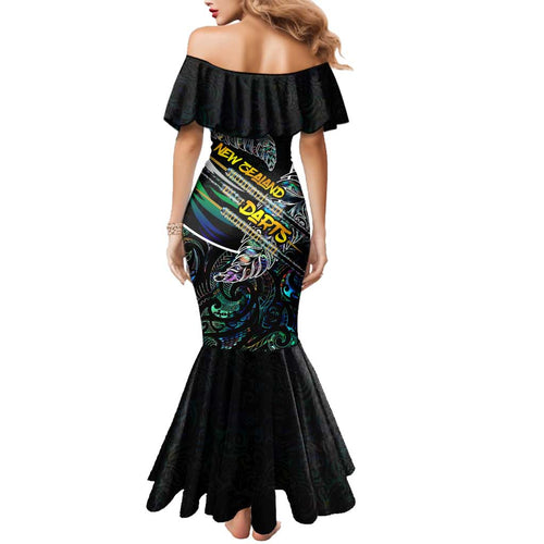 Personalised New Zealand Darts Family Matching Mermaid Dress and Hawaiian Shirt NZ Paua Shell Maori Fern