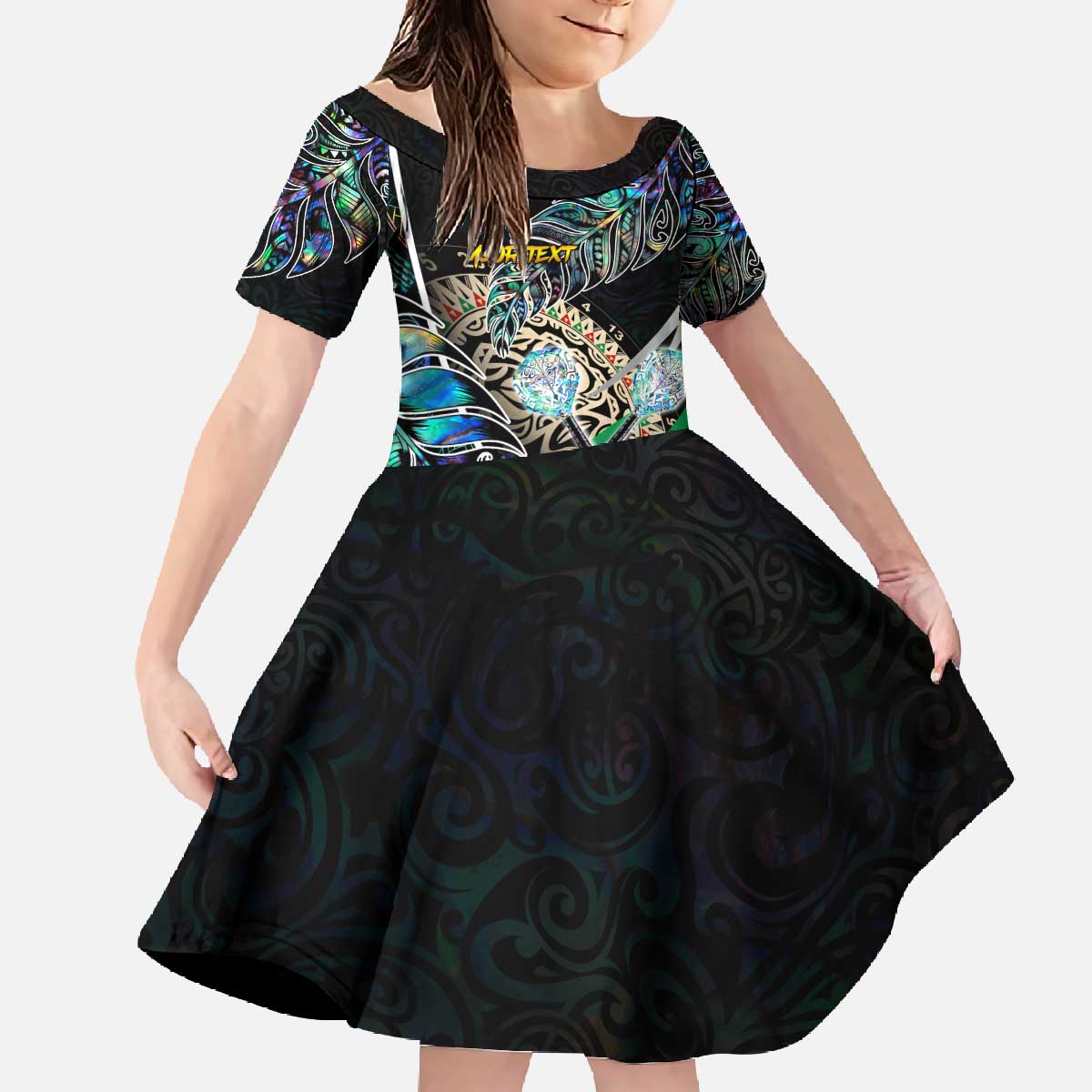 Personalised New Zealand Darts Family Matching Off The Shoulder Long Sleeve Dress and Hawaiian Shirt NZ Paua Shell Maori Fern