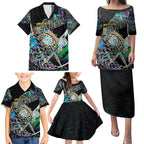 Personalised New Zealand Darts Family Matching Puletasi and Hawaiian Shirt NZ Paua Shell Maori Fern