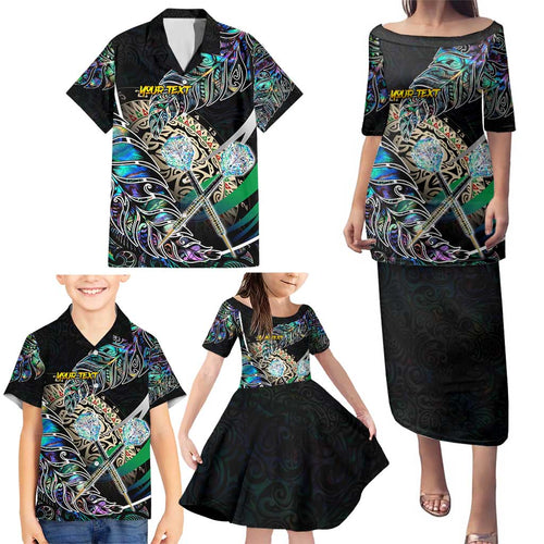 Personalised New Zealand Darts Family Matching Puletasi and Hawaiian Shirt NZ Paua Shell Maori Fern