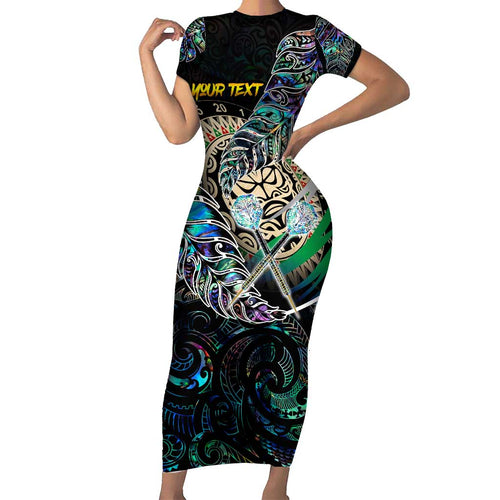 Personalised New Zealand Darts Family Matching Short Sleeve Bodycon Dress and Hawaiian Shirt NZ Paua Shell Maori Fern