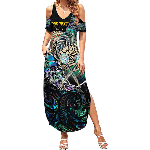 Personalised New Zealand Darts Family Matching Summer Maxi Dress and Hawaiian Shirt NZ Paua Shell Maori Fern