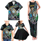 Personalised New Zealand Darts Family Matching Tank Maxi Dress and Hawaiian Shirt NZ Paua Shell Maori Fern