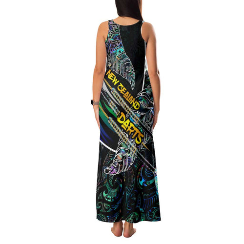 Personalised New Zealand Darts Family Matching Tank Maxi Dress and Hawaiian Shirt NZ Paua Shell Maori Fern