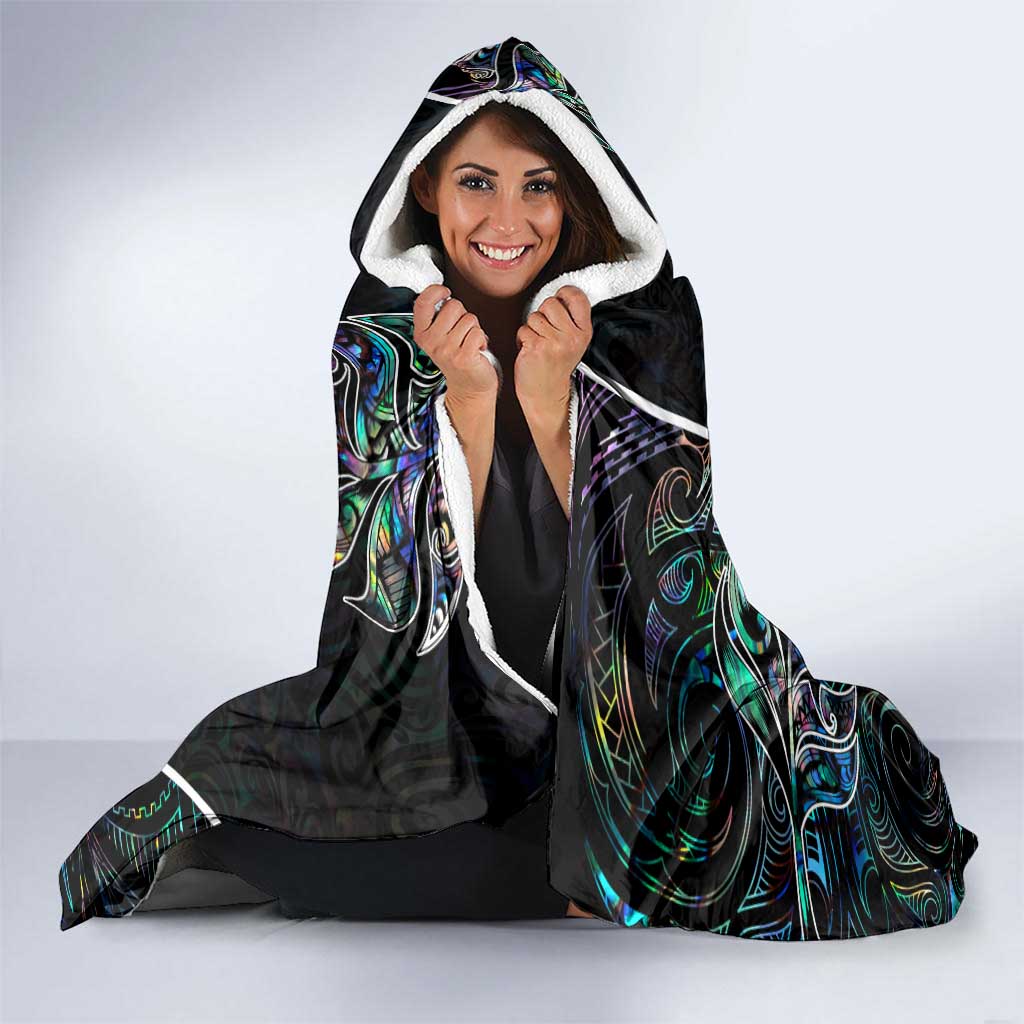 New Zealand Darts Hooded Blanket NZ Paua Shell Maori Fern