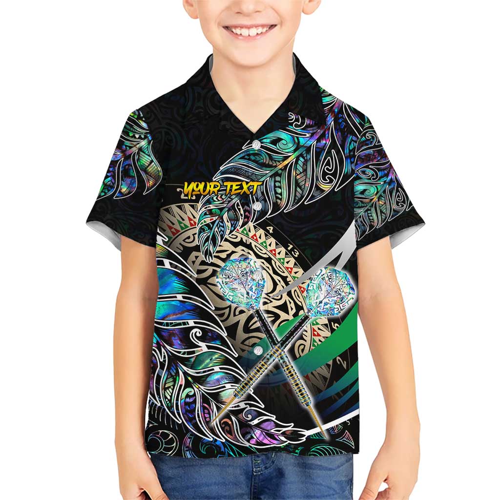 Personalised New Zealand Darts Kid Hawaiian Shirt NZ Paua Shell Maori Fern