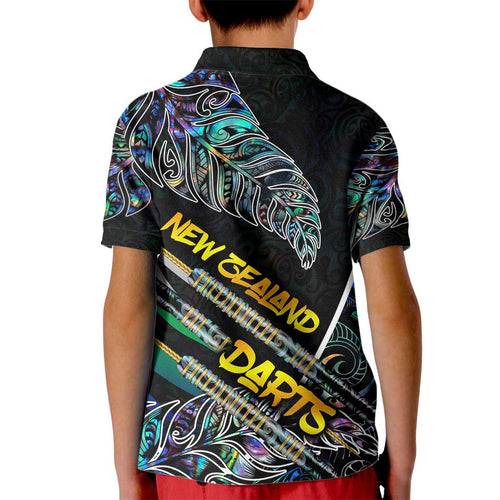 Personalised New Zealand Darts Kid Polo Shirt NZ Paua Shell Maori Fern