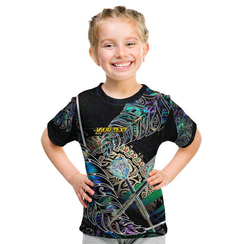 Personalised New Zealand Darts Kid T Shirt NZ Paua Shell Maori Fern