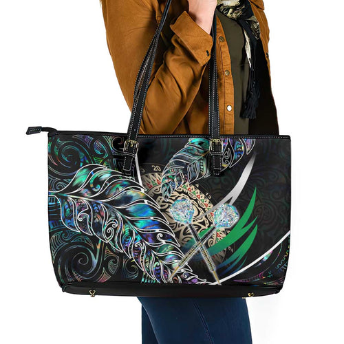 New Zealand Darts Leather Tote Bag NZ Paua Shell Maori Fern
