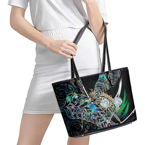 New Zealand Darts Leather Tote Bag NZ Paua Shell Maori Fern