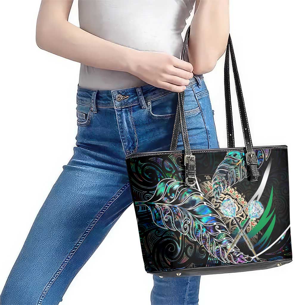 New Zealand Darts Leather Tote Bag NZ Paua Shell Maori Fern