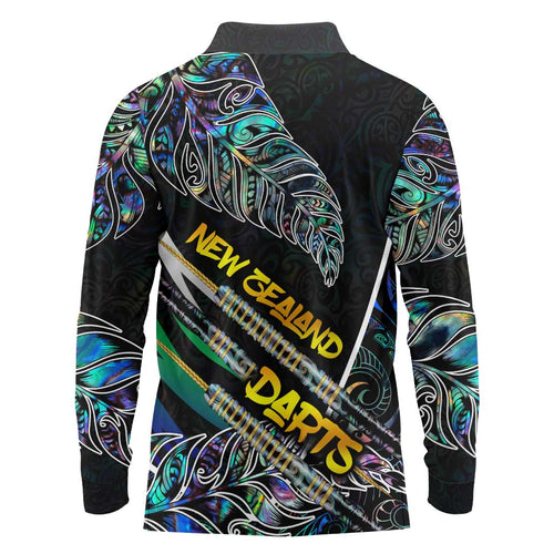 Personalised New Zealand Darts Long Sleeve Polo Shirt NZ Paua Shell Maori Fern