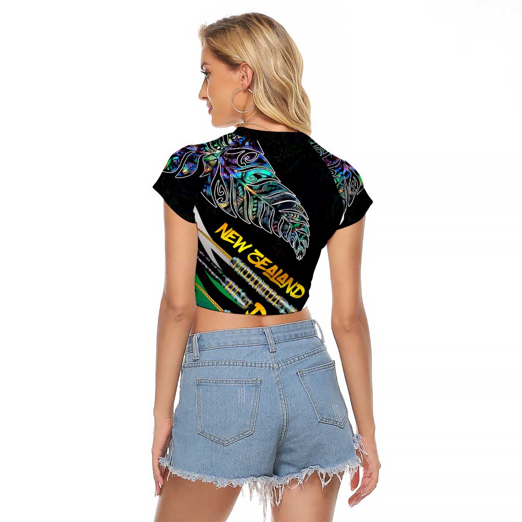 Personalised New Zealand Darts Raglan Cropped T Shirt NZ Paua Shell Maori Fern