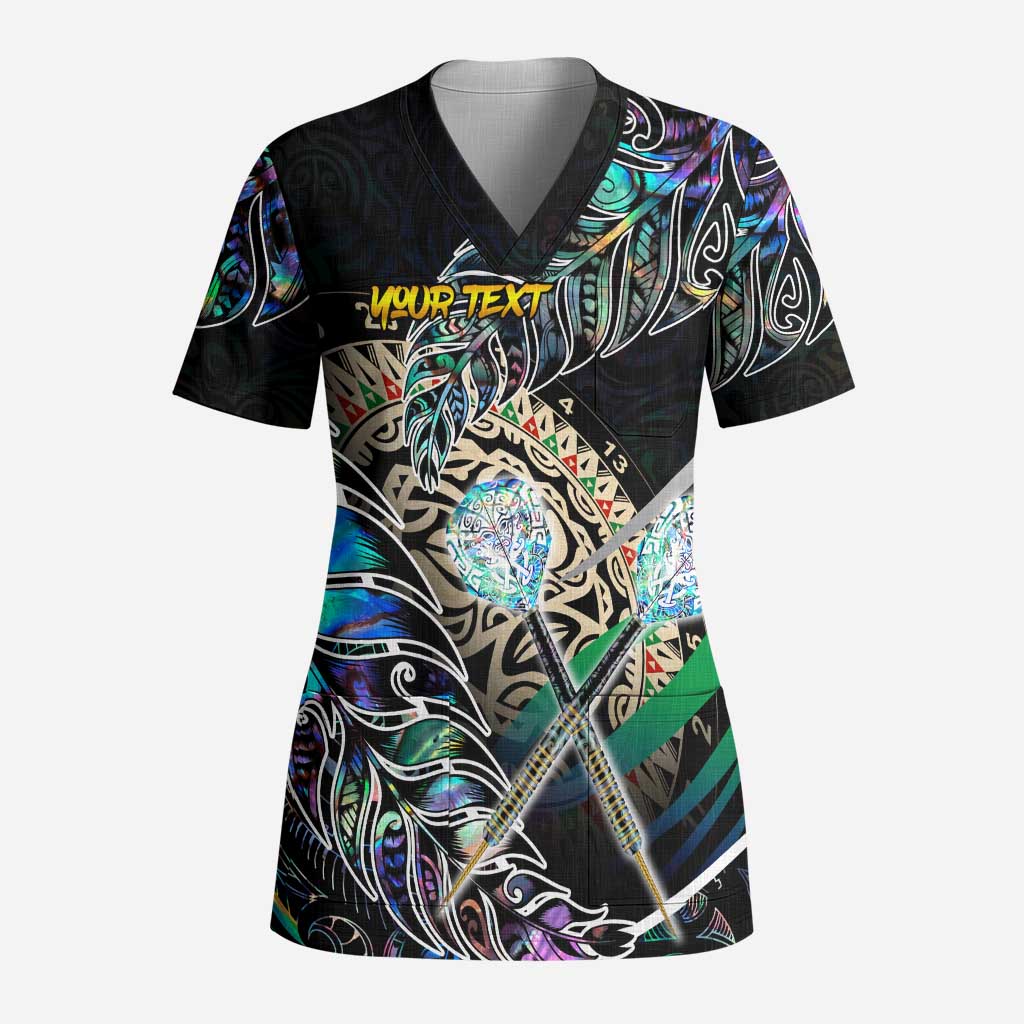 Personalised New Zealand Darts Scrub Top NZ Paua Shell Maori Fern - Aussie Hoodie