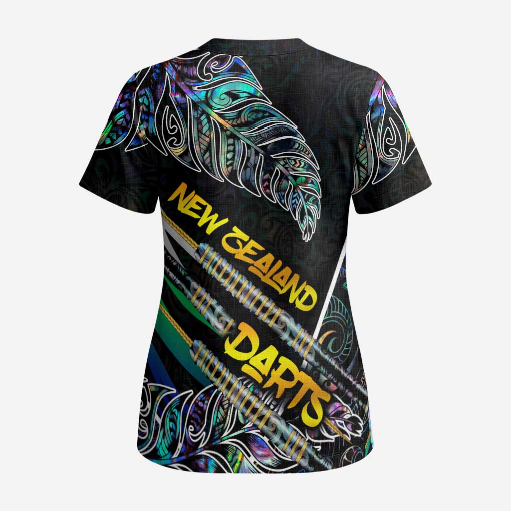 Personalised New Zealand Darts Scrub Top NZ Paua Shell Maori Fern - Aussie Hoodie