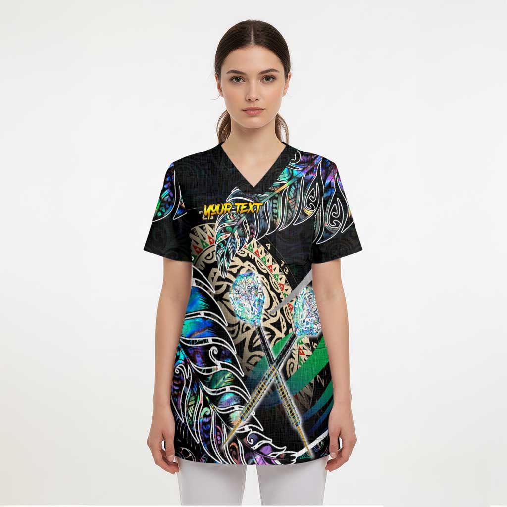 Personalised New Zealand Darts Scrub Top NZ Paua Shell Maori Fern - Aussie Hoodie