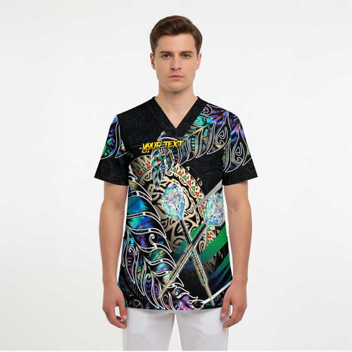 Personalised New Zealand Darts Scrub Top NZ Paua Shell Maori Fern - Aussie Hoodie