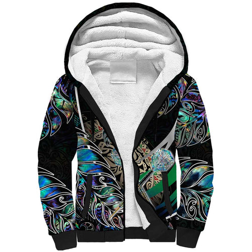 Personalised New Zealand Darts Sherpa Hoodie NZ Paua Shell Maori Fern