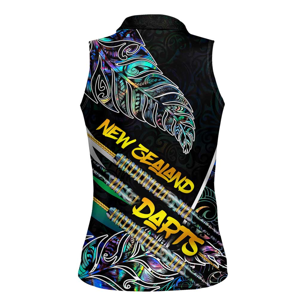 Personalised New Zealand Darts Women Sleeveless Polo Shirt NZ Paua Shell Maori Fern
