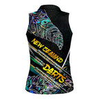 Personalised New Zealand Darts Women Sleeveless Polo Shirt NZ Paua Shell Maori Fern