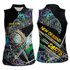Personalised New Zealand Darts Women Sleeveless Polo Shirt NZ Paua Shell Maori Fern