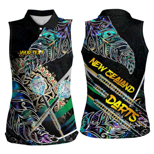 Personalised New Zealand Darts Women Sleeveless Polo Shirt NZ Paua Shell Maori Fern