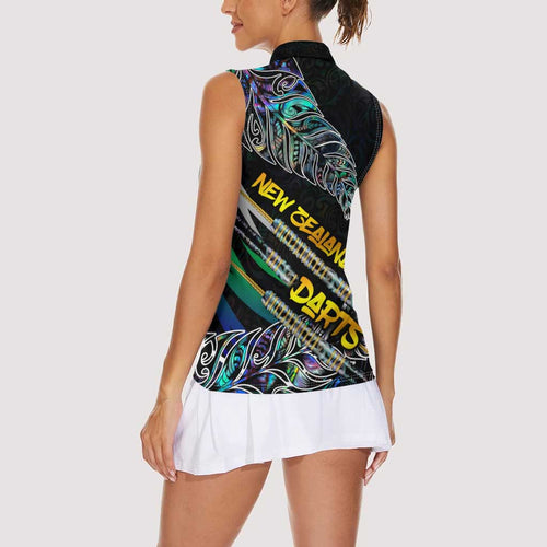 Personalised New Zealand Darts Women Sleeveless Polo Shirt NZ Paua Shell Maori Fern