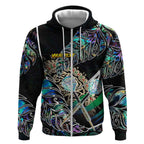 Personalised New Zealand Darts Zip Hoodie NZ Paua Shell Maori Fern