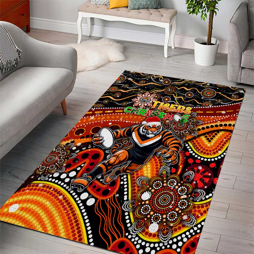 Merry Christmas Wests Tigers Area Rug Aboriginal Santa Rugby Mascot - The Tigers