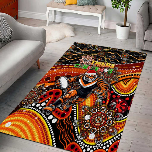 Merry Christmas Wests Tigers Area Rug Aboriginal Santa Rugby Mascot - The Tigers