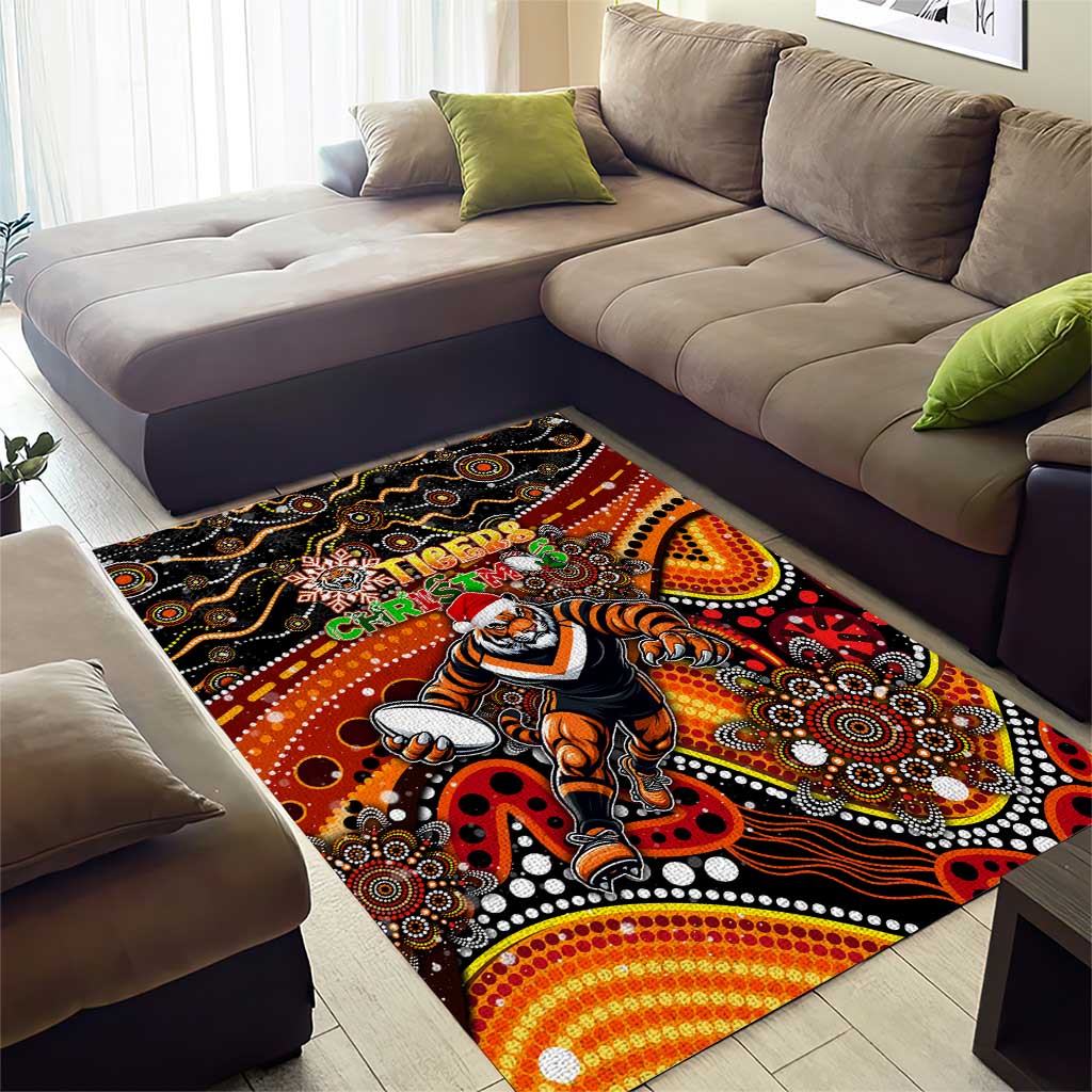 Merry Christmas Wests Tigers Area Rug Aboriginal Santa Rugby Mascot - The Tigers