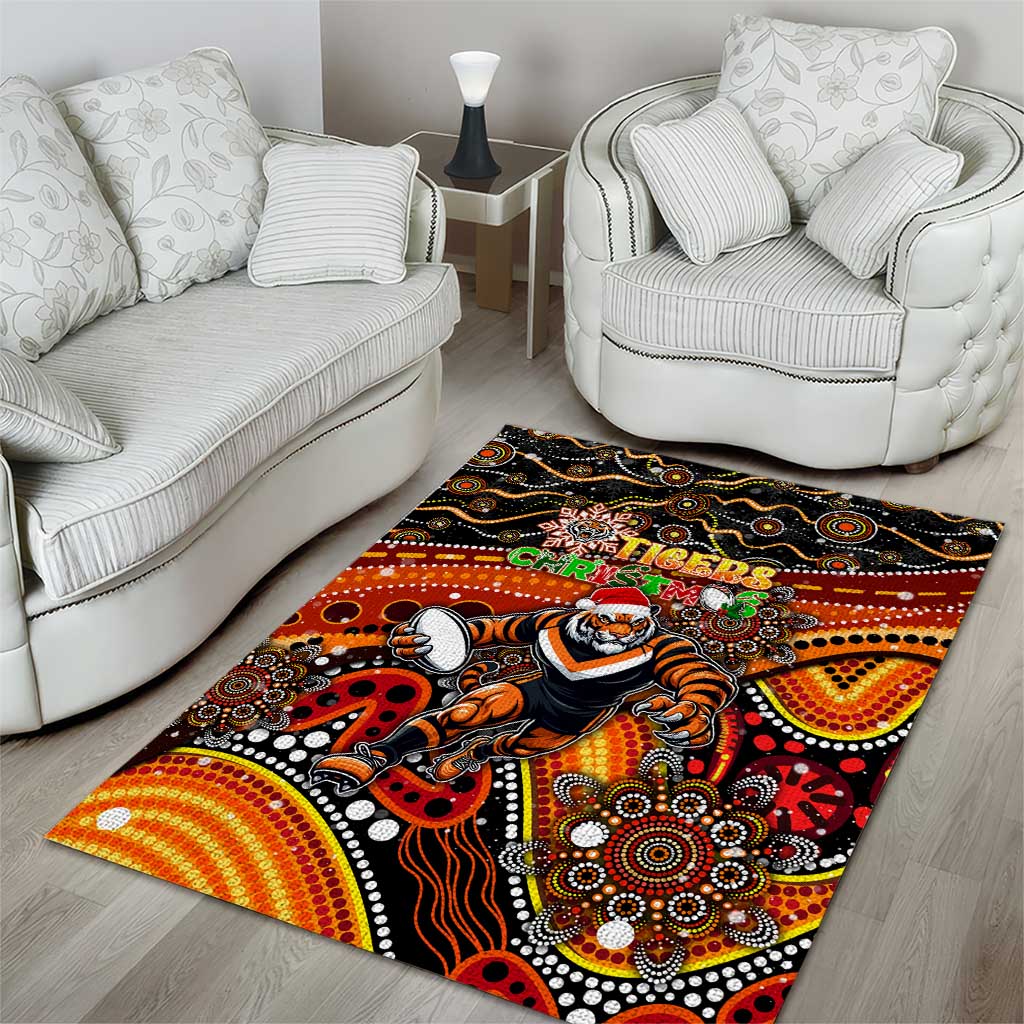 Merry Christmas Wests Tigers Area Rug Aboriginal Santa Rugby Mascot - The Tigers