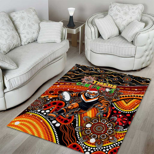 Merry Christmas Wests Tigers Area Rug Aboriginal Santa Rugby Mascot - The Tigers