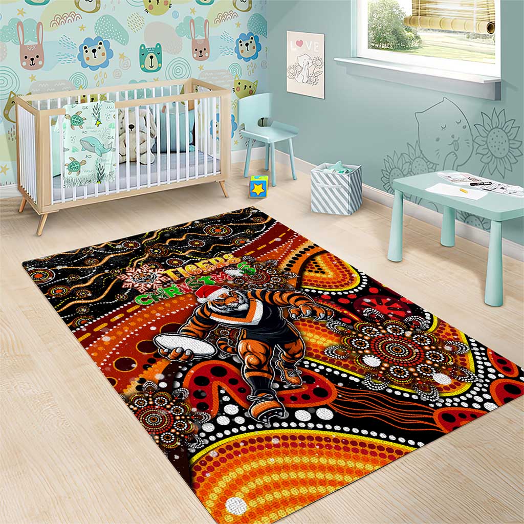 Merry Christmas Wests Tigers Area Rug Aboriginal Santa Rugby Mascot - The Tigers