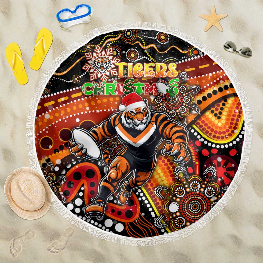 Merry Christmas Wests Tigers Beach Blanket Aboriginal Santa Rugby Mascot - The Tigers