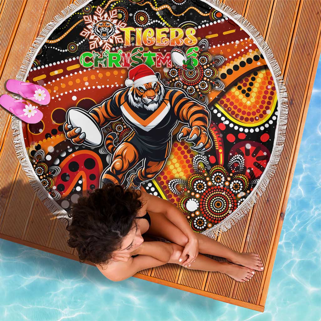 Merry Christmas Wests Tigers Beach Blanket Aboriginal Santa Rugby Mascot - The Tigers