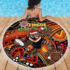 Merry Christmas Wests Tigers Beach Blanket Aboriginal Santa Rugby Mascot - The Tigers