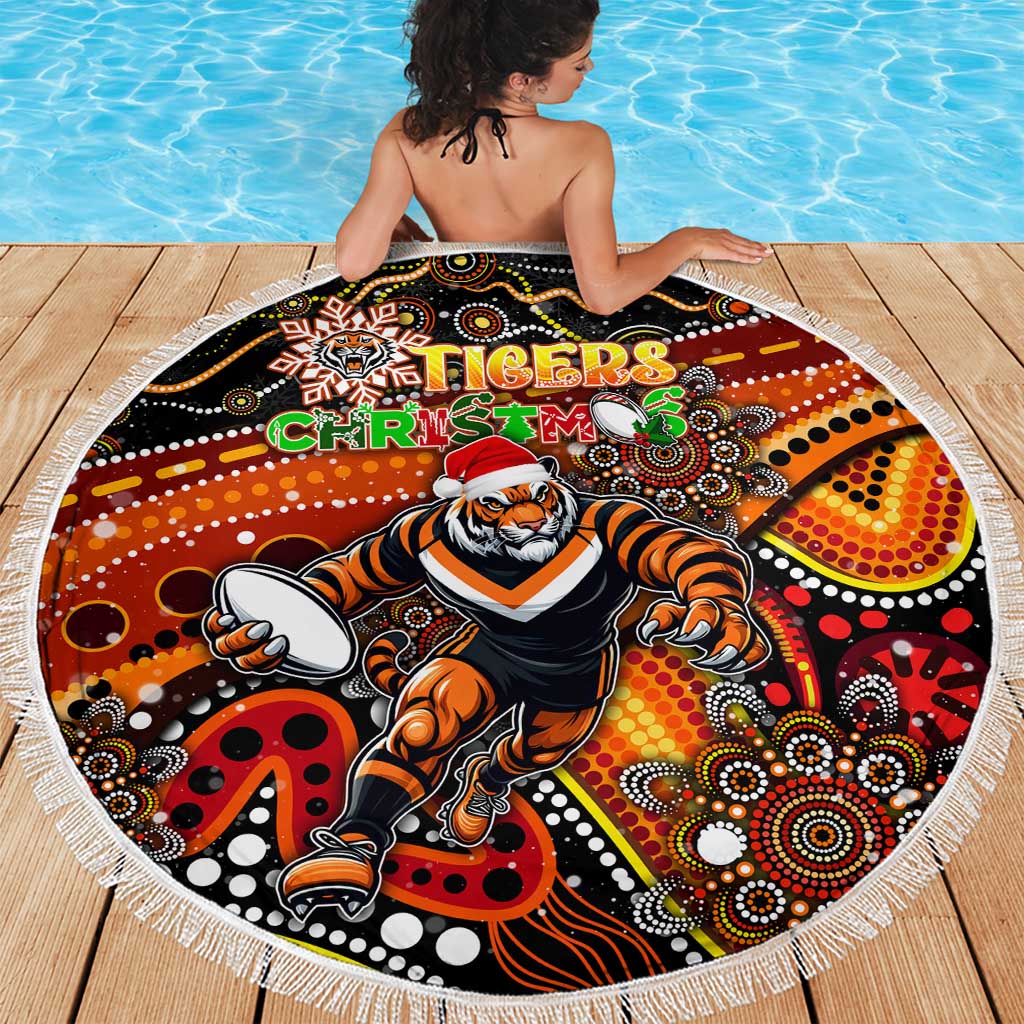 Merry Christmas Wests Tigers Beach Blanket Aboriginal Santa Rugby Mascot - The Tigers